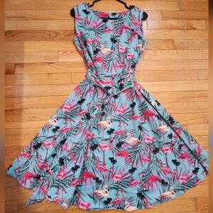 Flamingo Sleeveless A-Line Retro Style Dress